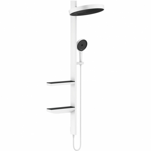 картинка HG Showerpipe Душевая система 1jet (верхний душ, штанга, ручной душ, полочки), цвет: белый матовый от магазина Сантехстрой