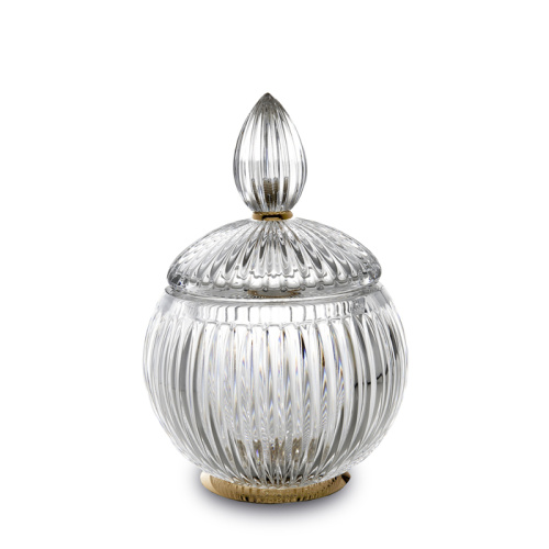 картинка 3SC ELEGANCE Баночка универсальная, D=12/h18 см, с крышкой, настольная, цвет: прозрачный хрусталь/золото 24к. от магазина Сантехстрой