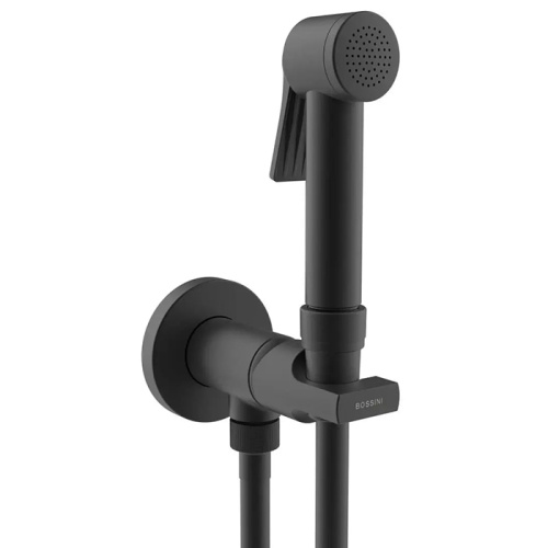 картинка Bossini Paloma Apice Гигиенич комплект c монокомандным смесителем: лейка,  шланг армированный нейлон 125 см, цвет: черный матовый от магазина Сантехстрой