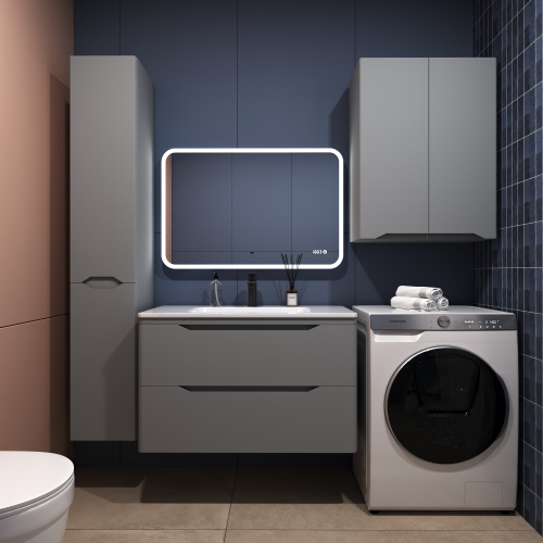 картинка Тумба под раковину "Марелла 90" (2 ящ.) Люкс антискрейтч серый, PLUS от магазина Сантехстрой