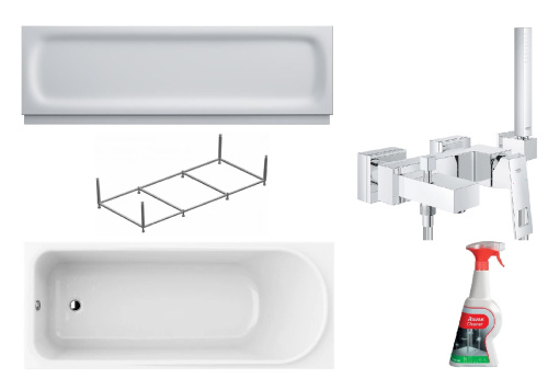 картинка Комплект SAN15 для ванной: Акриловая ванна Am.Pm + Фронтальная панель Am.Pm + Каркас для ванны Am.Pm + Смеситаль Grohe + Подарок от магазина Сантехстрой