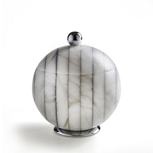 картинка 3SC RIGATO Баночка универсальная, D=15/h20 см, с крышкой, настольная, цвет: натуральный ALABASTRO/хром от магазина Сантехстрой