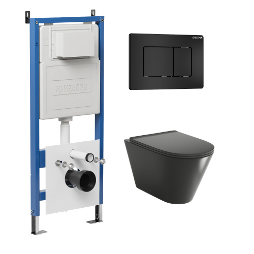 картинка Комплект 3 в 1: Grossman инсталляция 900.K31.01.000+клавиша 700.K31.04.21M.21M черный матовый+унитаз GR-4477BMSQ, 3 места от магазина Сантехстрой