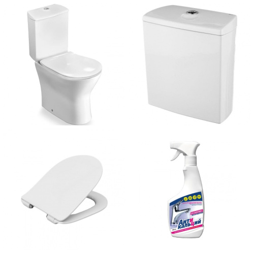 картинка Комплект SAN56 унитаз + сиденье с крышкой + кнопка смыва + чистящее средство от магазина Сантехстрой