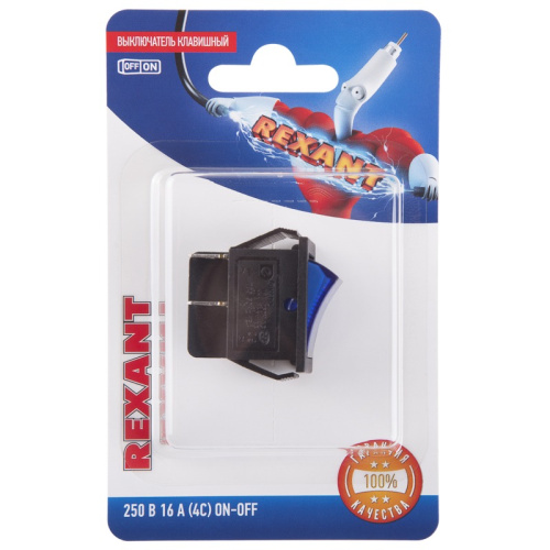картинка Выключатель клавишный 250V 16А (4с) ON-OFF синий с подсветкой (RWB-502, SC-767, IRS-201-1) REXANT (в упак.  1шт. ) от магазина Сантехстрой