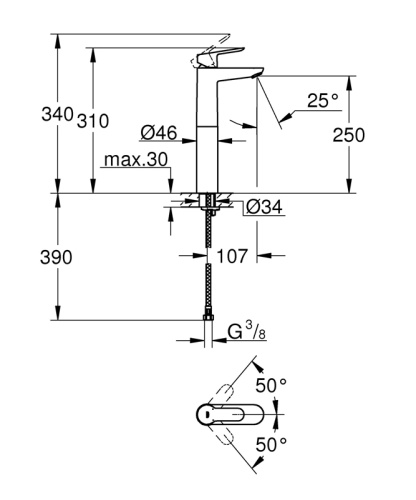 картинка смеситель для свободностоящей раковины grohe bauedge, xl-size, хром (23761000)