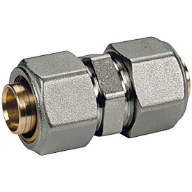 картинка Муфта, 20 x 2, 20 x 2, латунь, равнопроходная с цанговым соединением, хромированная от магазина Сантехстрой