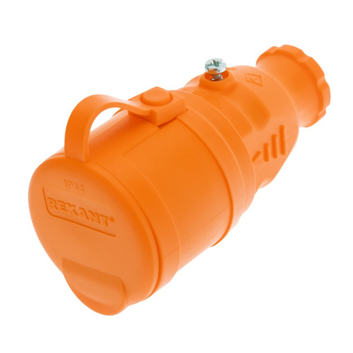 картинка Розетка переносная влагозащищенная с крышкой,  с/з,  16 А,  IP44, каучук оранжевая REXANT от магазина Сантехстрой