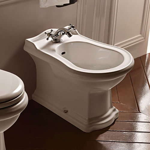 картинка KERASAN Retro Биде напольное приставное BTW с 3 отв. под смеситель, цвет белый от магазина Сантехстрой