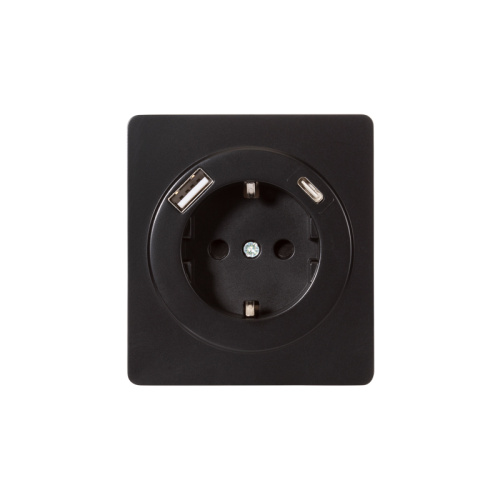 картинка Розетка ROUND 1-ая с/з с/у з/ш 16А с USB A+C быстрой зарядки 5В/3А оникс KRANZ от магазина Сантехстрой