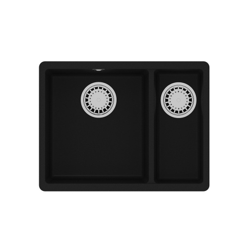 картинка Кухонная мойка Lemark SINARA 550.2-U подстольного монтажа с доп.чашей из кварцгранита цвет: Антрацит  (9910079) от магазина Сантехстрой