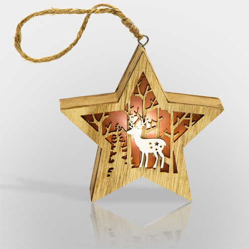 картинка Деревянная фигурка с подсветкой Звездочка 24x13x3,6 см от магазина Сантехстрой