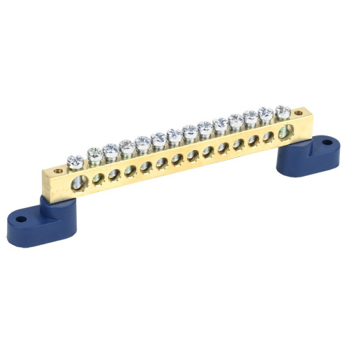 картинка Шина «N» нулевая 8х12 мм на двух угловых синих изоляторах 14 групп REXANT от магазина Сантехстрой