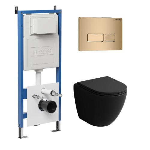 картинка Комплект 3 в 1: Grossman инсталляция 900.K31.01.000+клавиша 700.K31.03.310.310 золото матовый+унитаз GR-4455BMSQ, 3 места от магазина Сантехстрой