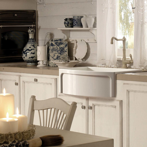 картинка KERASAN Hanna Glasse DEVON Раковина керамическая кухонная 600x530x220 мм,без отв под смеситель, без сифона, толщина 30 мм, цвет белый от магазина Сантехстрой