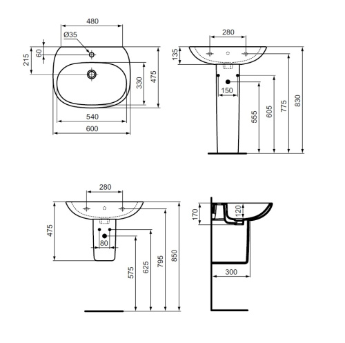 картинка Раковина Ideal Standard TESI 60 см (T352201) от магазина Сантехстрой