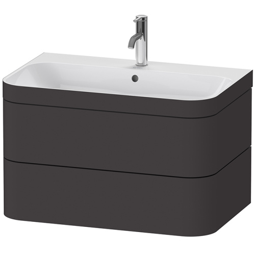 картинка DURAVIT HAPPY D.2 PLUS Комплект мебели 775х490х468 мм, 2 ящ, с 1 отв для смес, в компл.с сиф и донным клап, раковина bi-color, цвет Графит супермат от магазина Сантехстрой