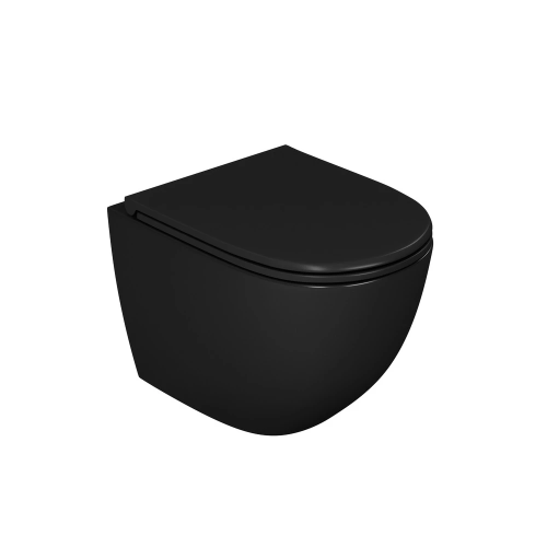 картинка Унитаз подвесной безободковый D&K Matrix DT1396025, 490*370*360мм, сиденье микролифт, черный от магазина Сантехстрой