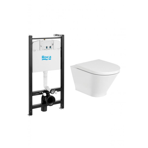 картинка ПЭК Roca The Gap Round Pack подвесной унитаз Rimless + инсталляция + сиденье Supralit (7.8931.0.500.0) от магазина Сантехстрой