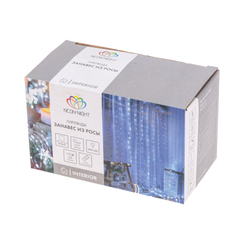 картинка Гирлянда Светодиодный дождь из росы 3х3 м,  белый,  USB + пульт управления NEON-NIGHT от магазина Сантехстрой