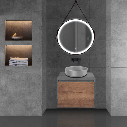 картинка Тумба под раковину Mesa 600 подвесная, 1 выкатной/1 скрытый ящик soft close, T.Oak + Beton от магазина Сантехстрой