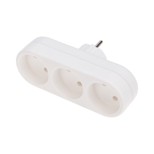 картинка Тройник электрический линейный 10 А вертикальный без заземления,  белый REXANT от магазина Сантехстрой