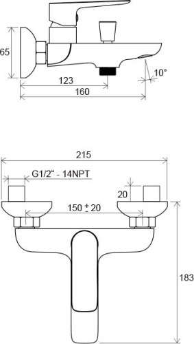 изображение смеситель для ванны ravak cl 022.00/150 150 мм