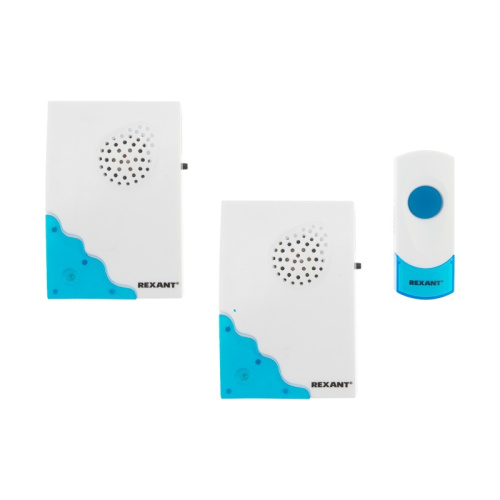 картинка Беспроводной дверной звонок с двумя вызывными панелями 32 мелодии 100м кнопка IP44 (белый/синий) REXANT RX-5 от магазина Сантехстрой