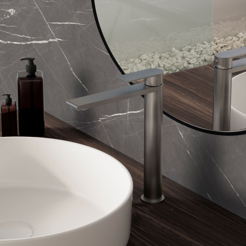 фотография смеситель для раковины vogue (ss) vbf-2vs2gm, вороненая сталь