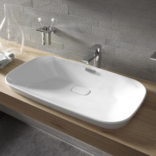 картинка TOTO NEOREST Раковина 746x448x173(50) мм, полувстраиваемая, без отв. под смес, с перел, CeFiONtect, c керамической декоративной накладкой,цвет: белый от магазина Сантехстрой
