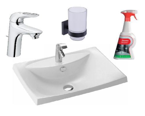 картинка Комплект SAN3 для раковины Jacob Delafon Escale + смеситель для раковины Grohe + стакан для зубных щеток Timo + подарок от магазина Сантехстрой