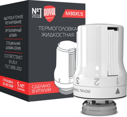 картинка Термоголовка жидкостная Royal Thermo, M30 x 1,5 (белый) от магазина Сантехстрой