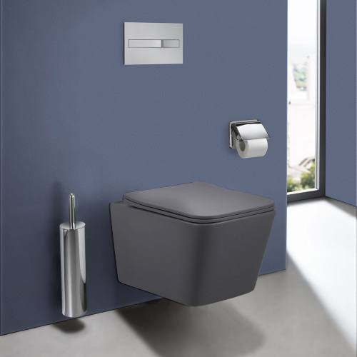 картинка Унитаз подвесной Q-Line VT1-12MA безободковый, ультратонкое soft close сиденье, антрацит матовый от магазина Сантехстрой