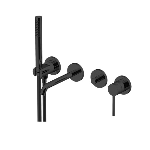 картинка GATTONI CIRCLE TWO Смеситель встраиваемый для ванны на 4 отв, с ручной лейкой с внутр.частью, цвет NERO OPACO от магазина Сантехстрой