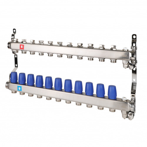 картинка Коллектор, Premium, 1" х 3/4"ЕК, 11 выходов, в сборе без расходомеров, c дренажным краном и воздухоотводчиком от магазина Сантехстрой