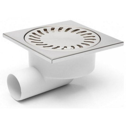 картинка Душевой трап AZARIO НЕПТУН DN50/95 15х15см, пластик, боковой слив, решетка из нержавеющей стали (AZ-326 X N) от магазина Сантехстрой