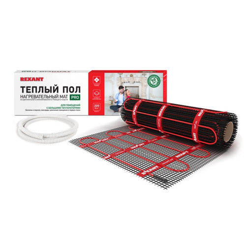 картинка Теплый пол,  нагревательный мат REXANT PRO,  RNX -2-440, двухжильный,  с экраном,  площадь 2 м²,  0.5х4 м,  440 Вт от магазина Сантехстрой