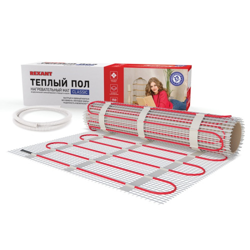 картинка Теплый пол,  нагревательный мат REXANT Classic RNX-3.5-525, двухжильный,  с экраном,  площадь 3.5 м²,  0.5х7 м,  525 Вт от магазина Сантехстрой