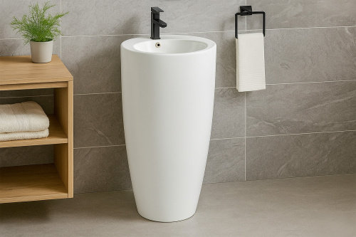 картинка Раковина напольная Azario Dea 500х500х860 отдельностоящая круглая, белый (AZ-203) от магазина Сантехстрой