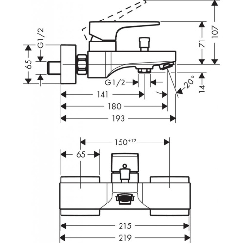 изображение смеситель для ванны, однорычажный, внешнего монтажа, с рычажной рукояткой, черный матовый 32540670 metropol