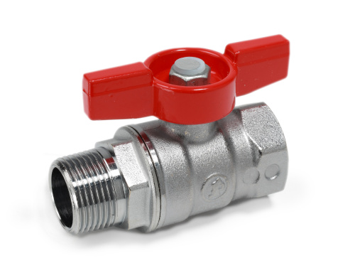 картинка Кран шаровой, R254D, 1/2", ВН, ручка-бабочка красная, хромированный от магазина Сантехстрой