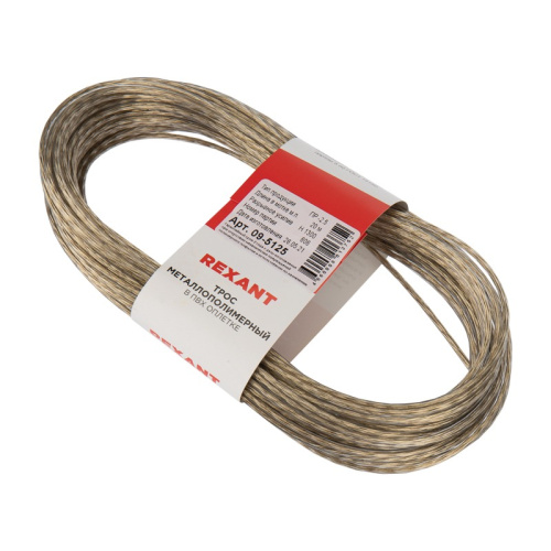 картинка Трос стальной в ПВХ оплетке d=2,5 мм,  прозрачный (моток 20 м) REXANT от магазина Сантехстрой