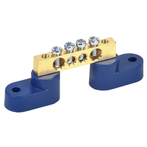 картинка Шина «N» нулевая 6х9 мм на двух угловых синих изоляторах 4 группы REXANT от магазина Сантехстрой