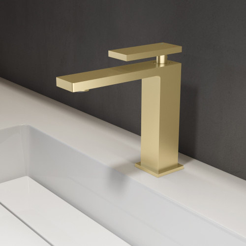 фотография смеситель для раковины dice vbf-2ds1bg, брашированное золото