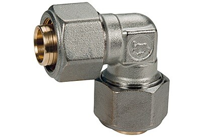 картинка Угольник, 90°, 26 x 3, латунь, с цанговым соединением, хромированный от магазина Сантехстрой