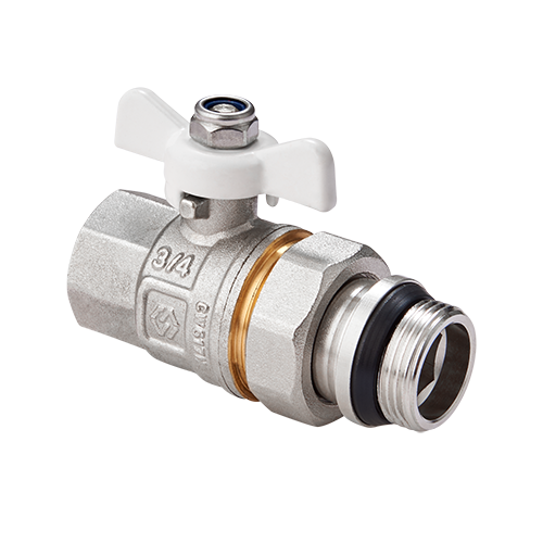 картинка Кран-американка шаровой, MVI, Premium, прямой, 3/4", НВ, PN 40, ручка-бабочка, с полусгоном и самоуплотняющимся кольцом, полнопроходной, материал-латунь никелированная от магазина Сантехстрой