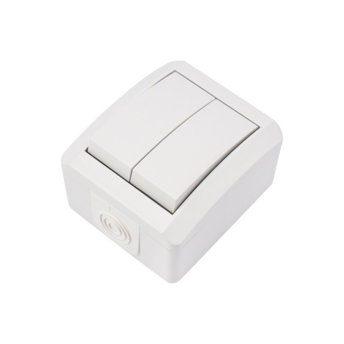 картинка Выключатель двухклавишный INDUSTRIAL IP54, о/у,  белый KRANZ от магазина Сантехстрой