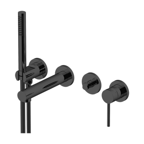 картинка GATTONI CIRCLE ONE Смеситель встроенный для ванны на 4 отв,с внутр частью, с ручной лейкой. цвет NERO OPACO от магазина Сантехстрой