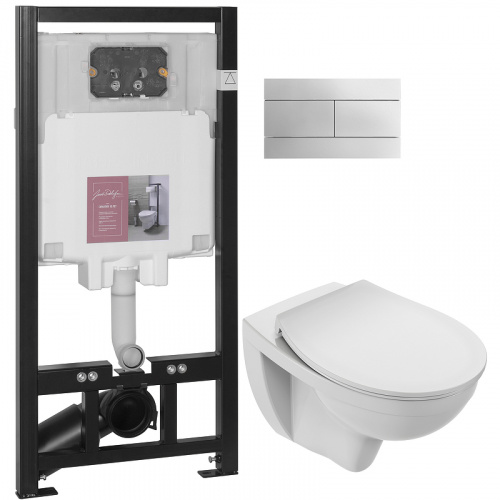 картинка Комплект унитаза с инсталляцией Jacob Delafon Patio E21740RU-00 с сиденьем Микролифт и клавишей смыва Хром от магазина Сантехстрой