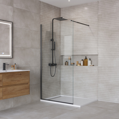 картинка Душевая перегородка BelBagno KRAFT-L-1-100-C-NERO от магазина Сантехстрой